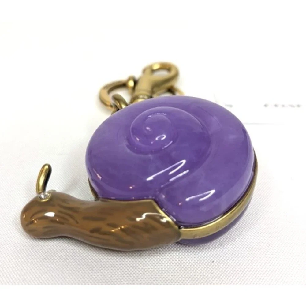 Coach Snail Bag Charm With Key Ring In Brass Purple CAX69 Keychain NWT